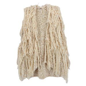 Free People Cream Fringe Open-Front Knit Vest